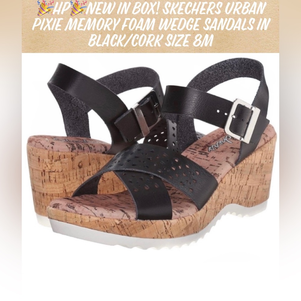 🎉HP🎉New inbox! Skechers Urban Pixie Memory Foam Wedge Sandals in Black/Cork 8M
